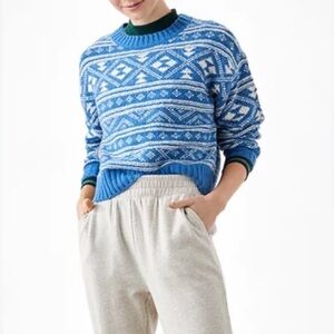 American Eagle Outfitters Blue and White Fair Isle Snowdrift Sweater Medium